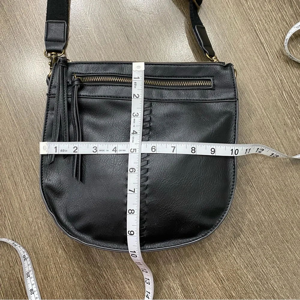 Faux Leather Black Boho Crossbody Bag